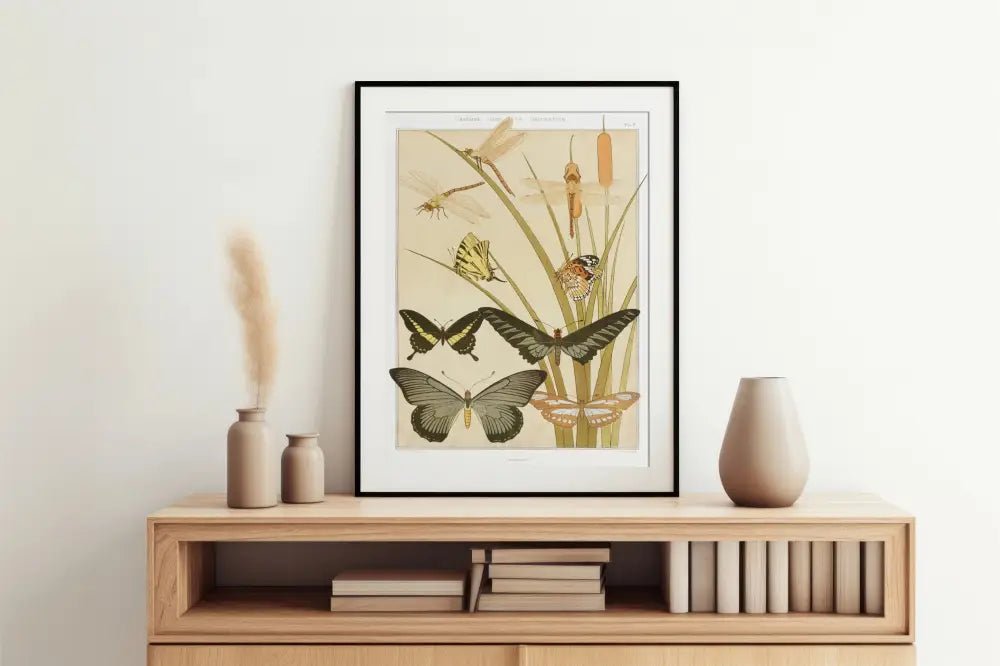 Art Nouveau Butterfly Poster Beige Neutral Floral Print by My Store