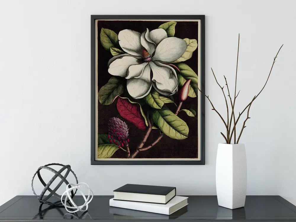Art Nouveau Floral Moody Bohemian Large Print Beige and Black by DesignBohemian