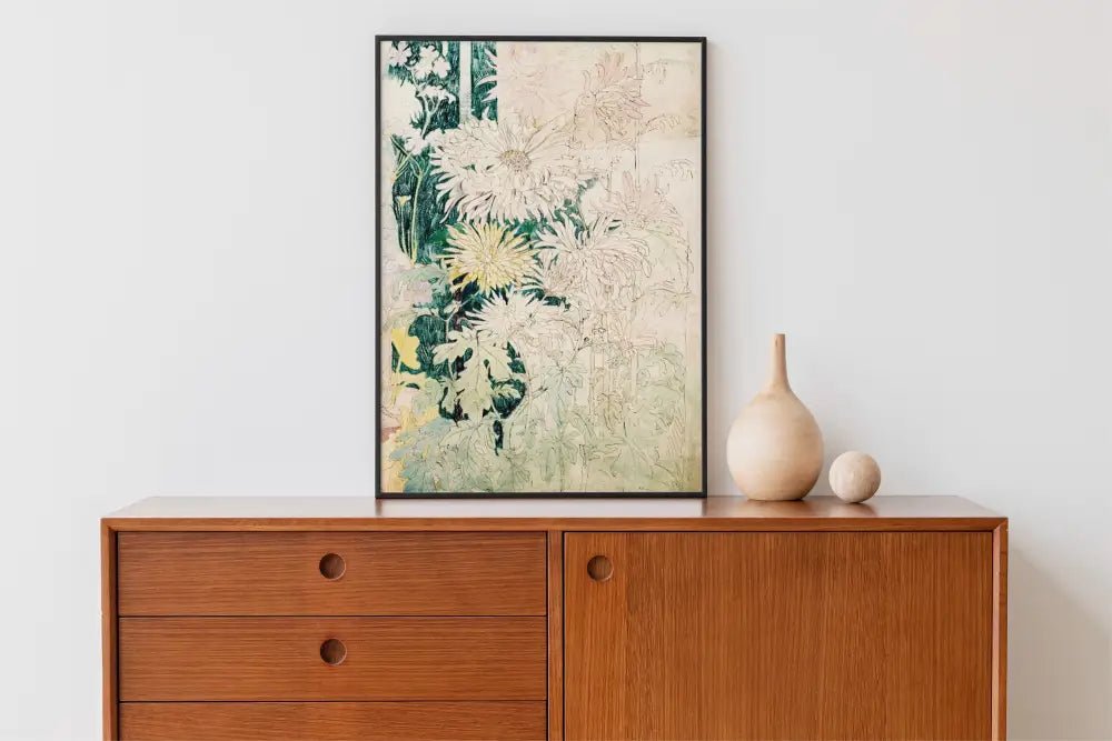 Art Nouveau Floral Poster Large Artwork Theo Van Hoytema Beige Green Vintage Print by My Store