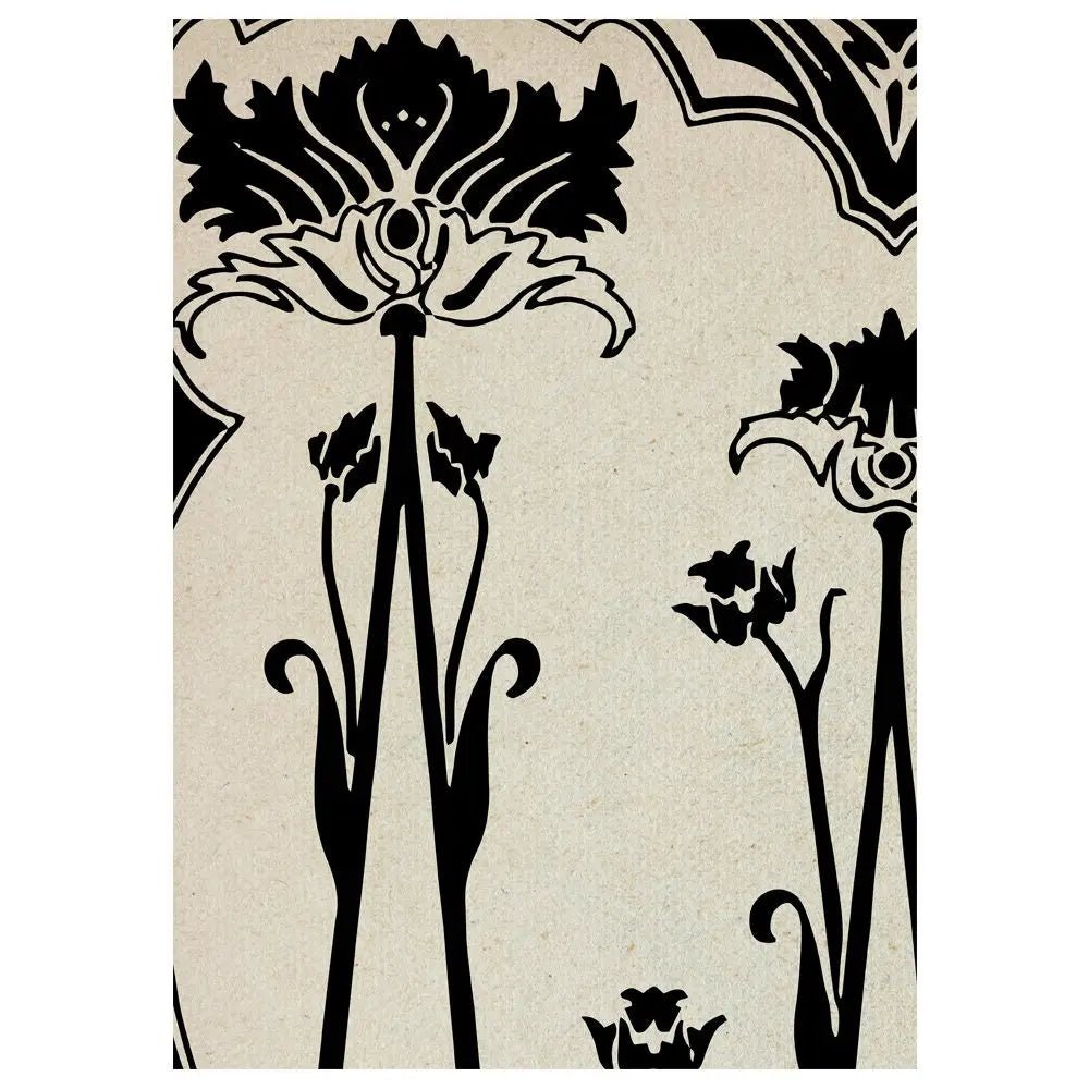 Art Nouveau Floral Poster Large Beige and Black Artwork Print With Archival Matte Finish by My Store