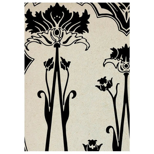 Art Nouveau Floral Poster Large Beige and Black Artwork Print With Archival Matte Finish by My Store