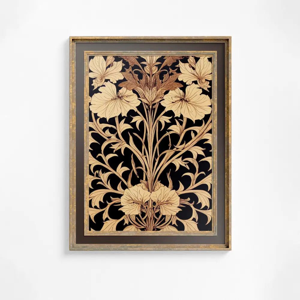 Art Nouveau Floral Poster Mucha Print Beige And Black Large Artwork by DesignBohemian