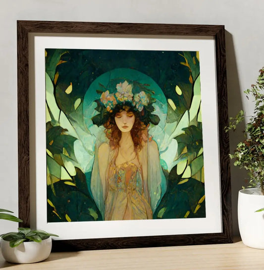 Art Nouveau Goddess Print: Harvest Moon, Floral Crown by DesignBohemian