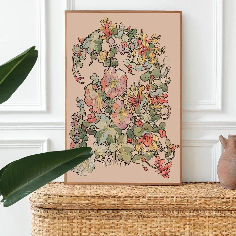 Art Nouveau Honeysuckle Floral Poster Large 230gsm Matte Print by DesignBohemian