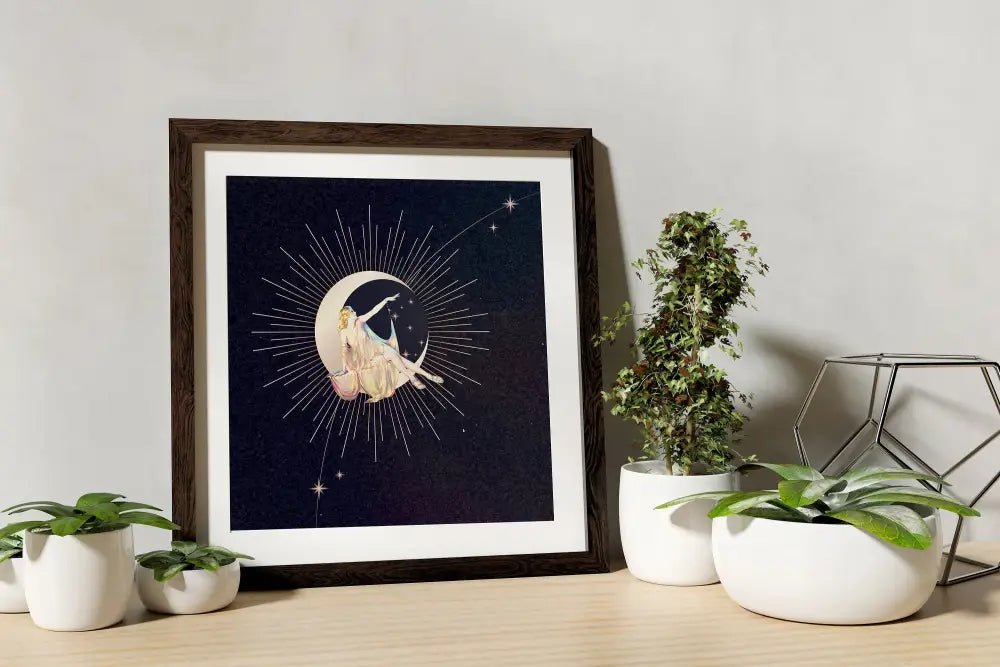 Art Nouveau Moon Goddess Print In Purple And Black Art Deco Square Wall Art For Living Room And Bedroom by My Store