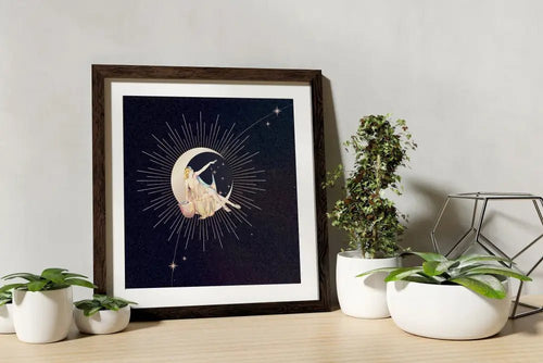 Art Nouveau Moon Goddess Print In Purple And Black Art Deco Square Wall Art For Living Room And Bedroom by My Store