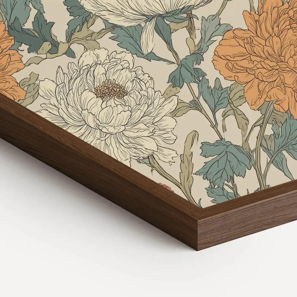 Art Nouveau Pink and Orange Floral - Framed Wall Art 4x6 • Natural Oak