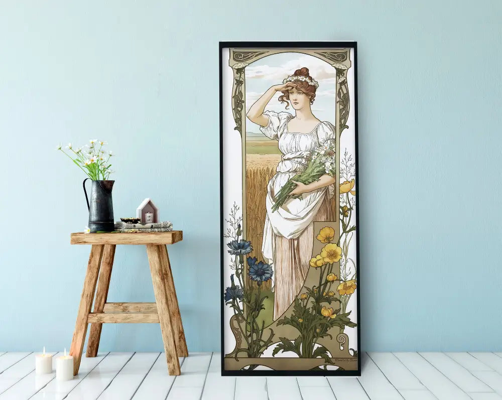 Art Nouveau Poster Bohemian Lady Floral Print Large Artwork By Elisabeth Sonrel Limited Edition by My Store