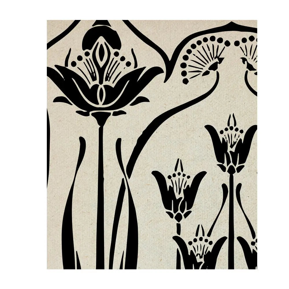 Art Nouveau Poster Large Ornamental Print Vintage Beige And Black by My Store