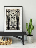 Art Nouveau Poster Large Ornamental Print Vintage Beige And Black by My Store
