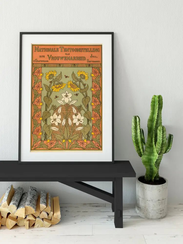 Art Nouveau Sunflowers Print Vintage Poster Artwork Green And Orange Large Wall Art by My Store