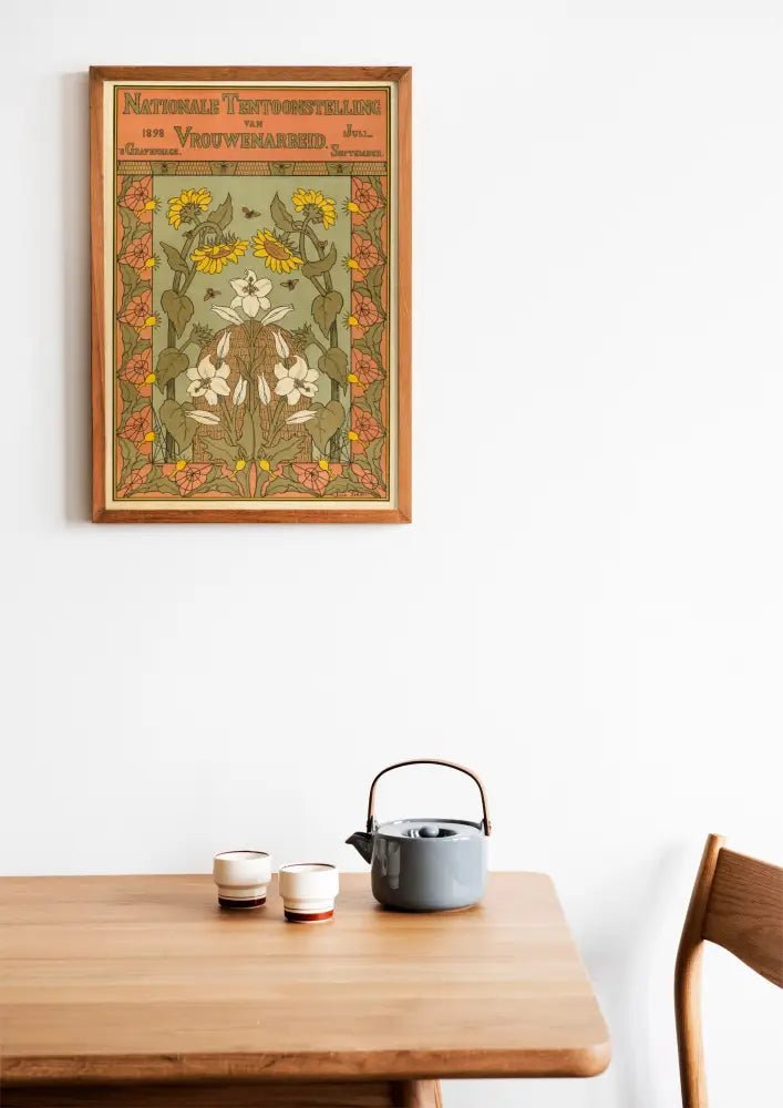 Art Nouveau Sunflowers Print Vintage Poster Artwork Green And Orange Large Wall Art by My Store