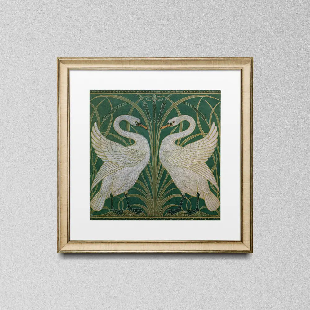 Art Nouveau Swans Art Print By Walter Crane Vintage Bird Wall Art Calming Green And Beige by My Store
