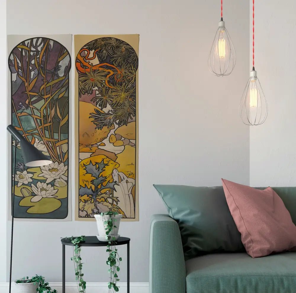 Art Nouveau Tapestry Double Size Boho Wall Hanging Mucha Inspired Cotton Indoor Outdoor Decor by DesignBohemian