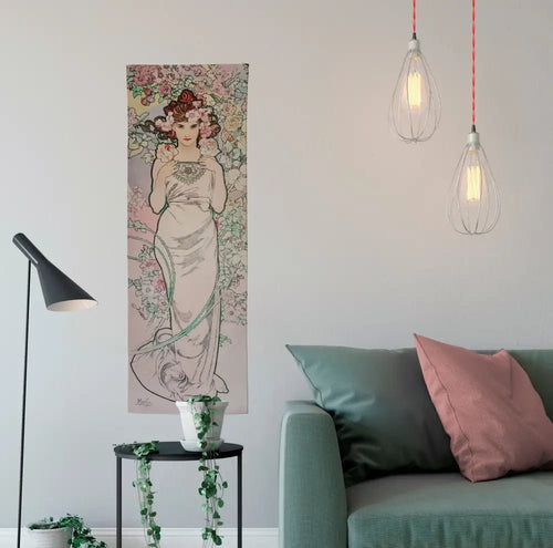 Art Nouveau Tapestry - Pink Bohemian Wall Hanging -Boho - Pastel Mucha by DesignBohemian
