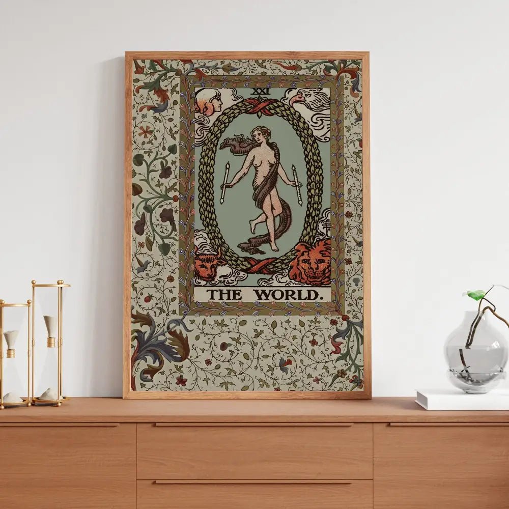 Art Nouveau Tarot World Card Large Print Vintage Brown by My Store