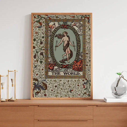 Art Nouveau Tarot World Card Large Print Vintage Brown by My Store