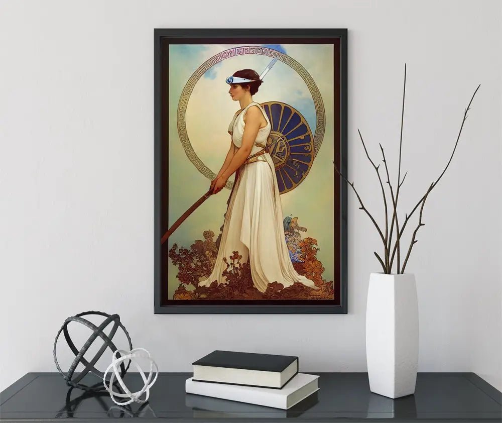 Athena Greek Goddess Poster In Mucha Style Wall Art Print For Elegant Classical Decor by My Store