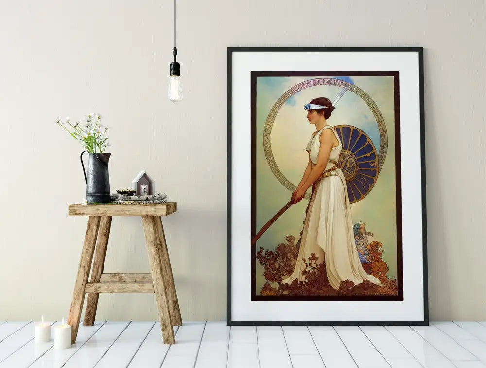 Athena Greek Goddess Poster In Mucha Style Wall Art Print For Elegant Classical Decor by My Store