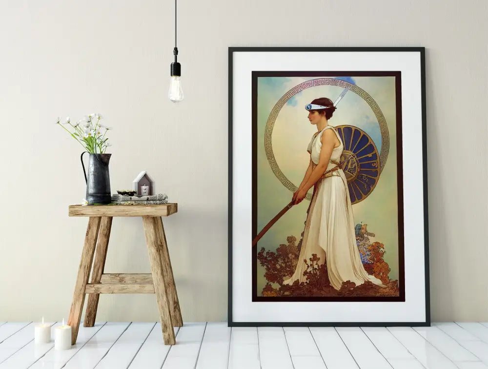 Athena Greek Goddess Poster In Mucha Style Wall Art Print For Elegant Classical Decor by My Store
