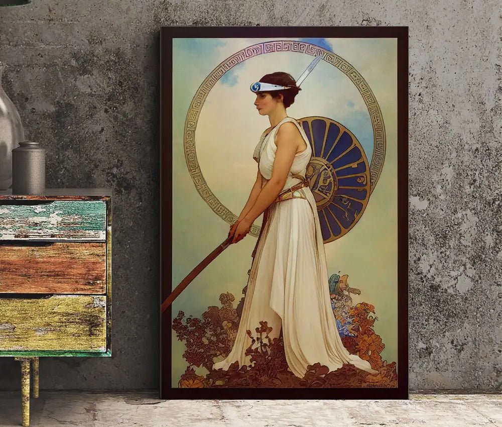 Athena Greek Goddess Poster In Mucha Style Wall Art Print For Elegant Classical Decor by My Store