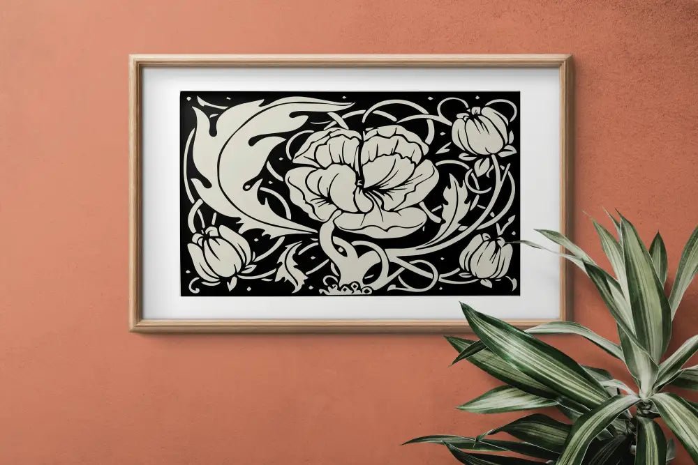Aubrey Beardsley Poppy Floral Vintage Art Nouveau Print In Black And Beige For Classic Decor by My Store
