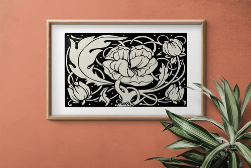 Aubrey Beardsley Poppy Floral Vintage Art Nouveau Print In Black And Beige For Classic Decor by My Store