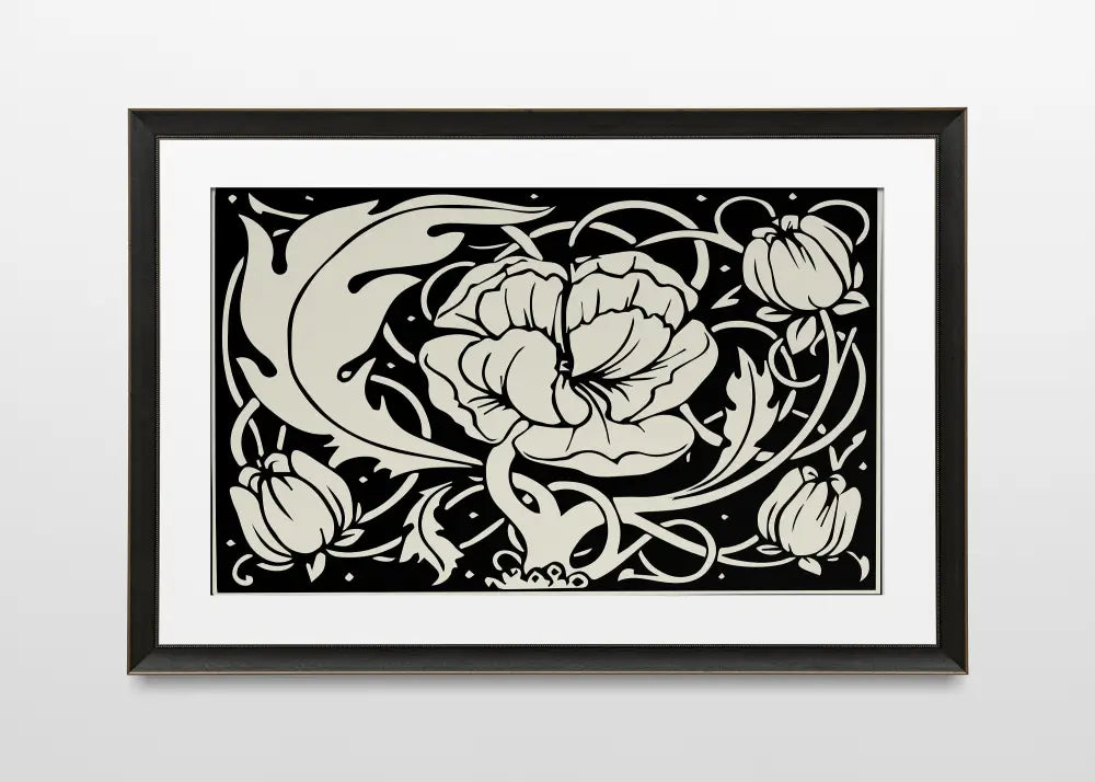 Aubrey Beardsley Poppy Floral Vintage Art Nouveau Print In Black And Beige For Classic Decor by My Store