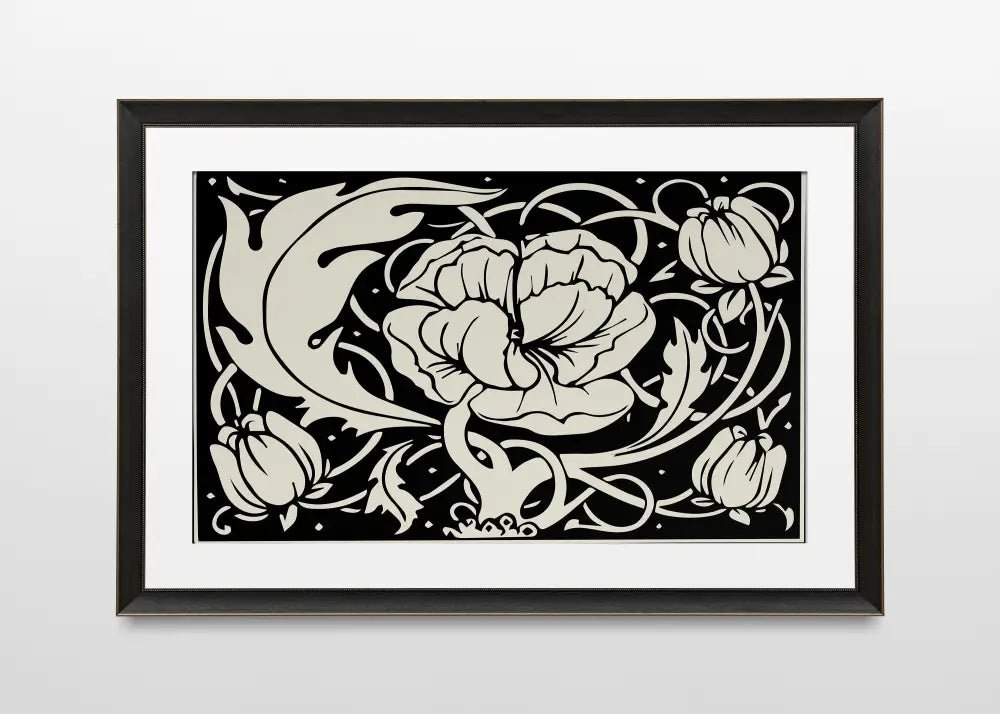 Aubrey Beardsley Poppy Floral Vintage Art Nouveau Print In Black And Beige For Classic Decor by My Store