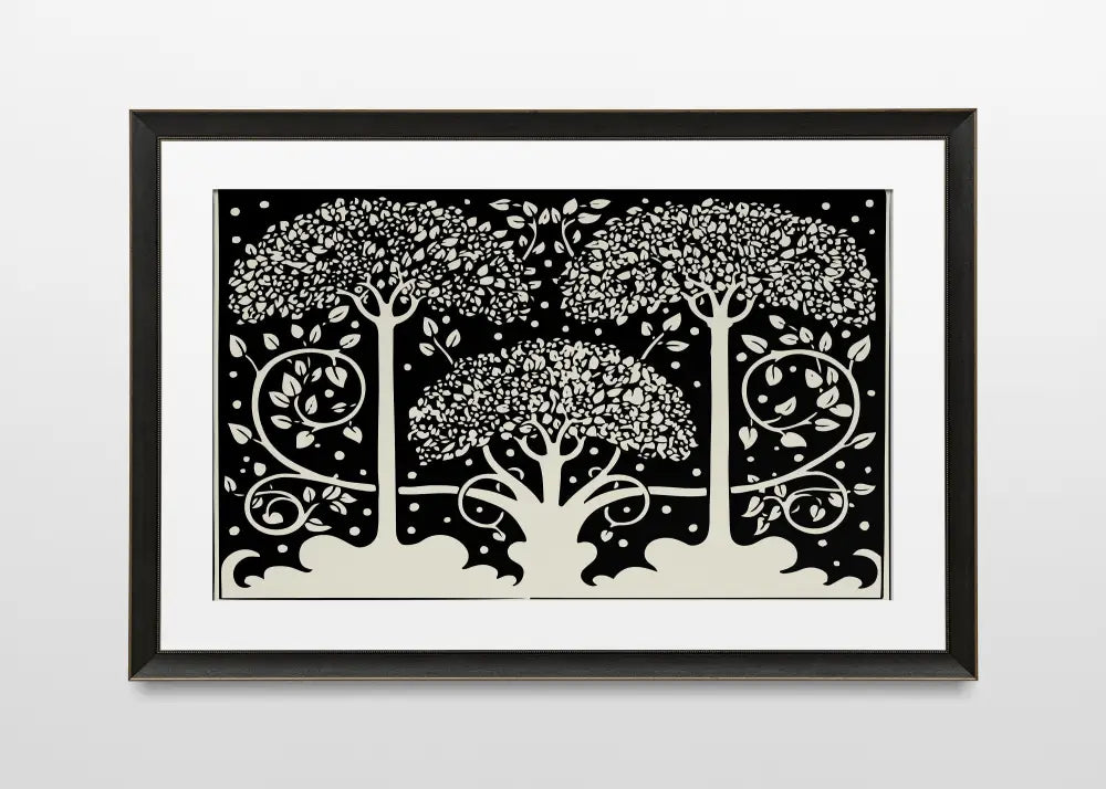 Aubrey Beardsley Three Trees Ornamental Art Nouveau Print Vintage In Black And Beige by My Store