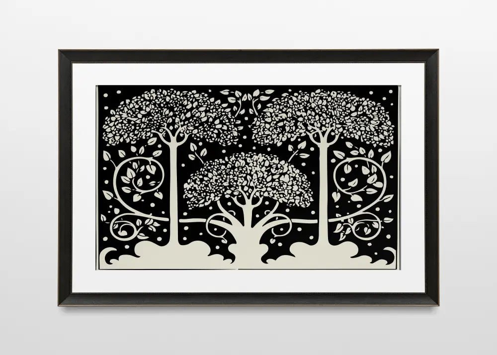 Aubrey Beardsley Three Trees Ornamental Art Nouveau Print Vintage In Black And Beige by My Store