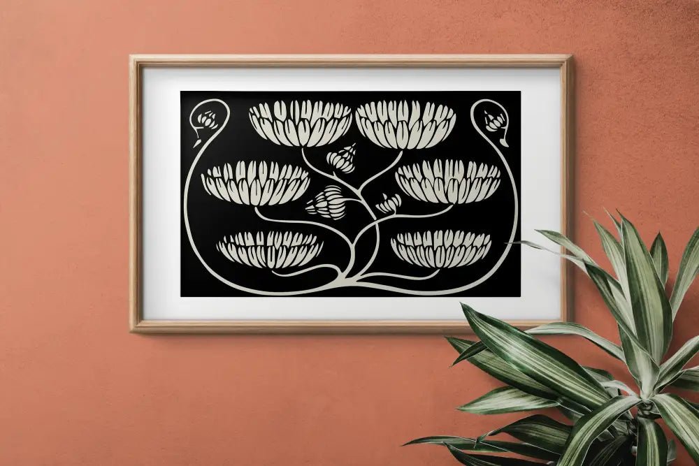 Aubrey Beardsley Vintage Floral Ink Art Print Black And Beige by My Store