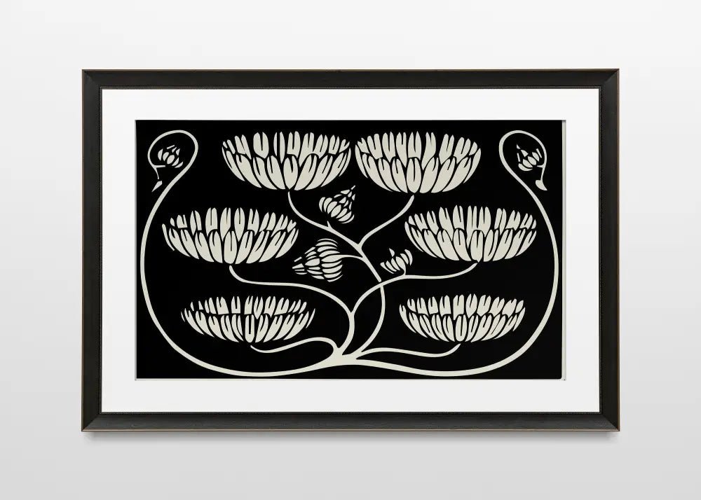 Aubrey Beardsley Vintage Floral Ink Art Print Black And Beige by My Store