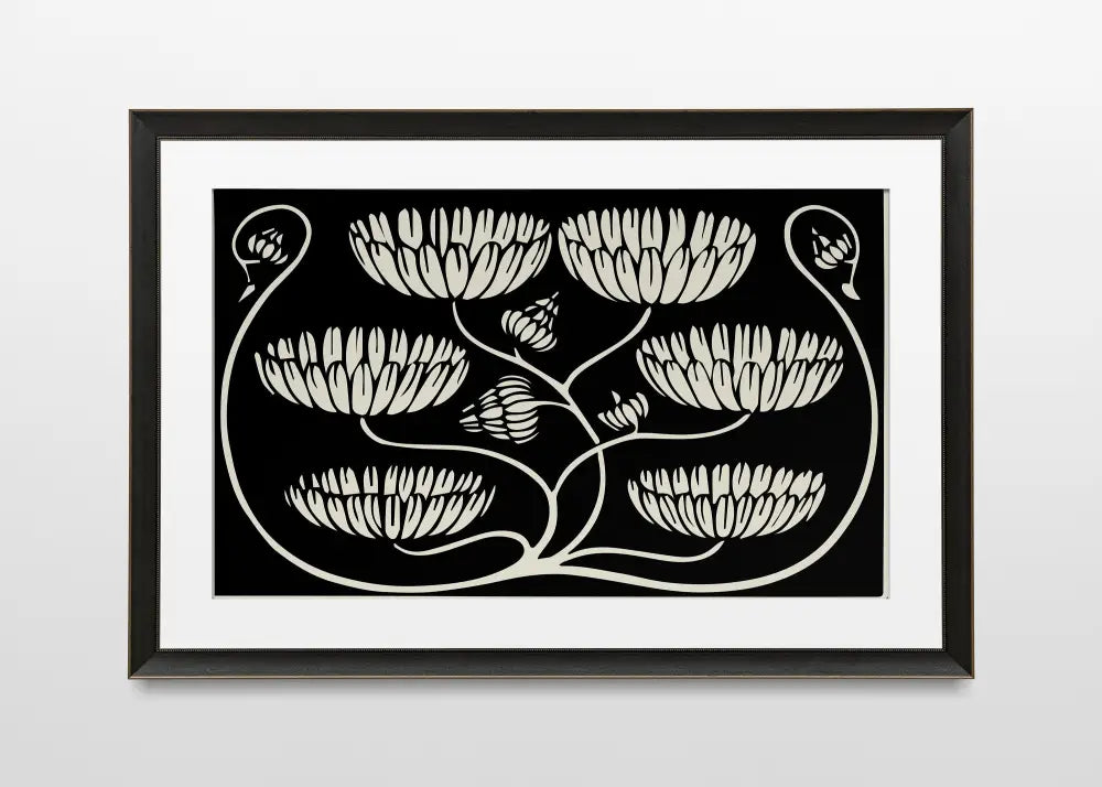 Aubrey Beardsley Vintage Floral Ink Art Print Black And Beige by My Store