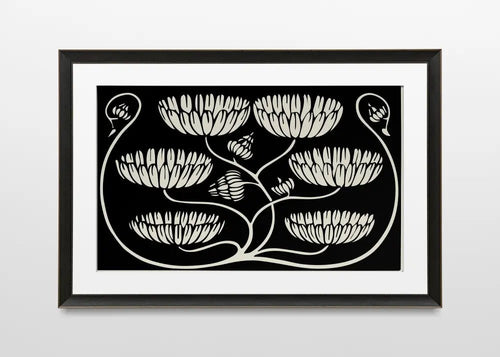 Aubrey Beardsley Vintage Floral Ink Art Print Black And Beige by My Store