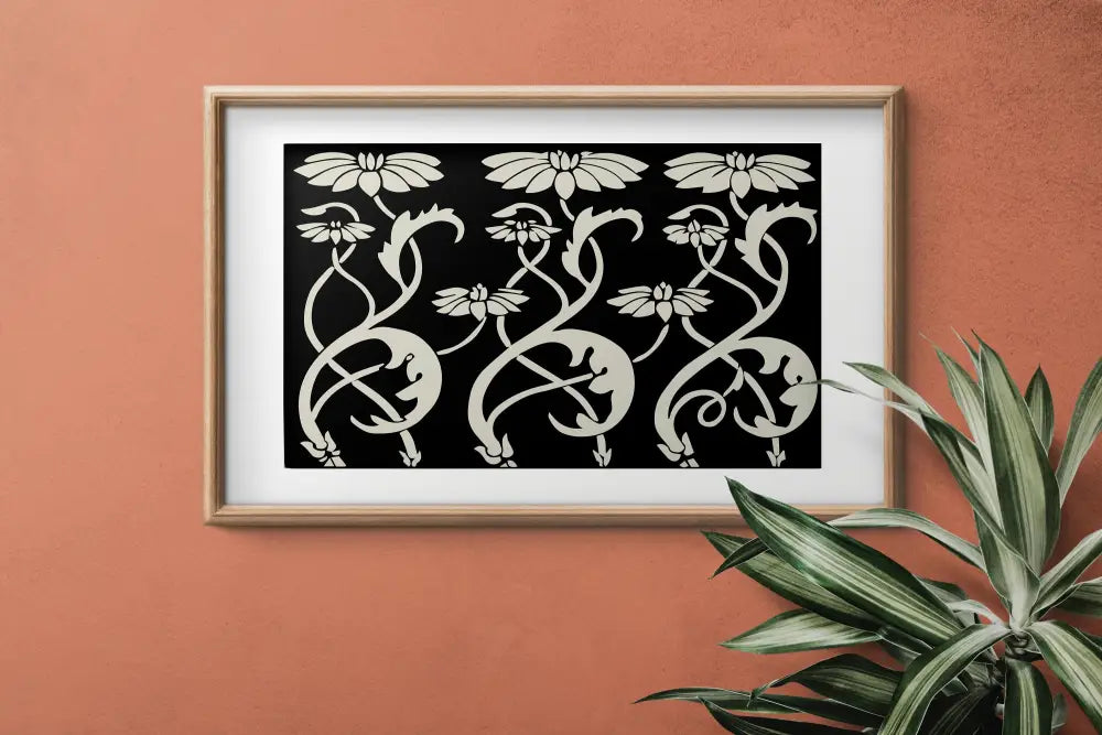 Aubrey Beardsley Vintage Floral Print Art Nouveau Black Beige by My Store