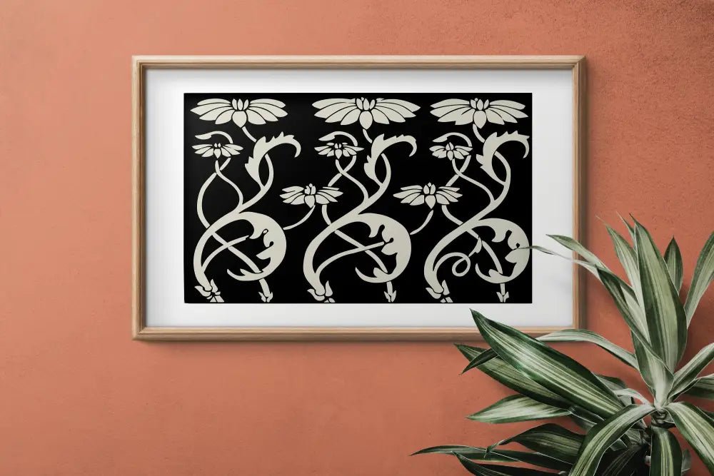 Aubrey Beardsley Vintage Floral Print Art Nouveau Black Beige by My Store