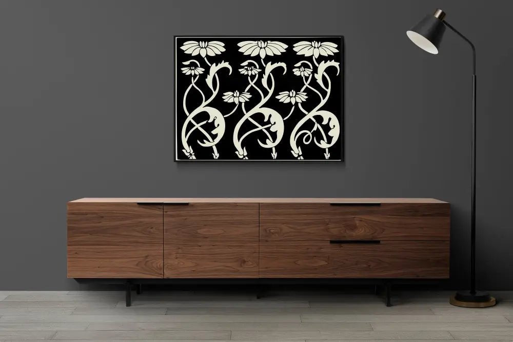 Aubrey Beardsley Vintage Floral Print Art Nouveau Black Beige by My Store