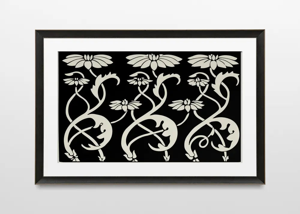 Aubrey Beardsley Vintage Floral Print Art Nouveau Black Beige by My Store