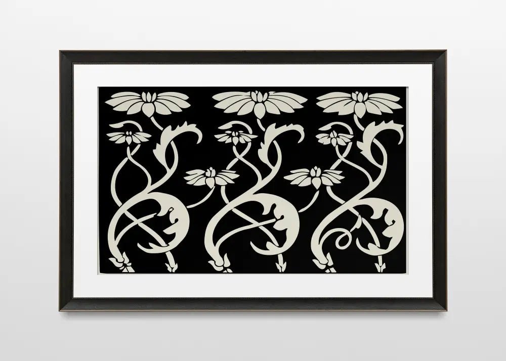 Aubrey Beardsley Vintage Floral Print Art Nouveau Black Beige by My Store