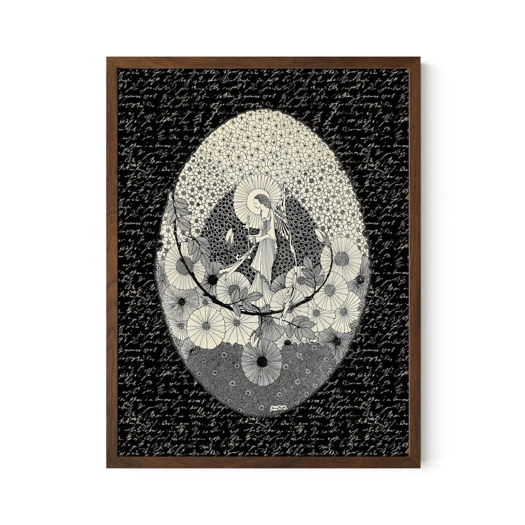 Vintage Fairytale Print: Black and Beige Illustration - Vintage Poster - Framed - DesignBohemian