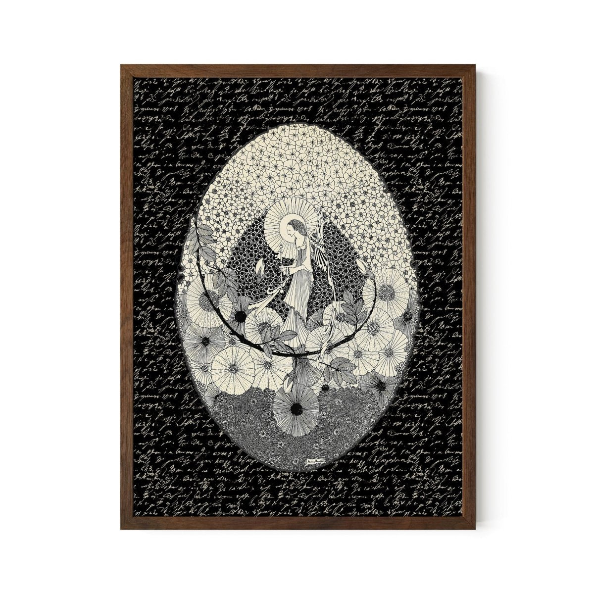 Vintage Fairytale Print: Black and Beige Illustration - Vintage Poster - Framed - DesignBohemian
