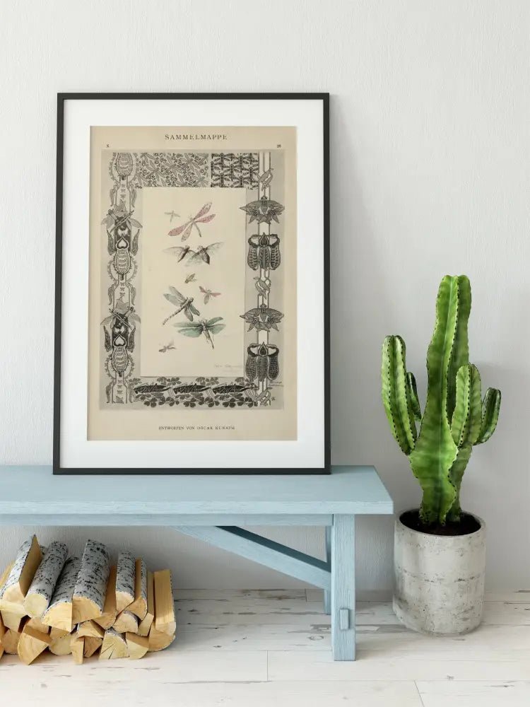 Beige Vintage Dragonflies Print Insect Poster Wall Art For Elegant Interiors With Timeless Charm by My Store