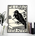 Bird Reading Vintage Ex Libris Crow Art Nouveau Print Premium Archival Quality Poster by My Store