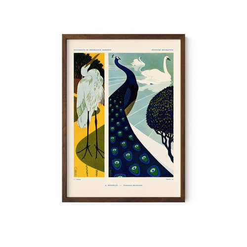 Art Nouveau Bird Print – Peacock, Swan and Heron