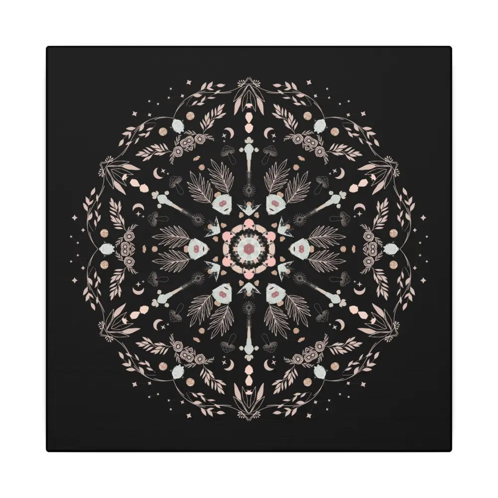 Black and Pink Botanical Mandala Canvas Art Print, Wall Decor, Home Accents, Nature Inspired, Meditation Space Decor - DesignBohemian