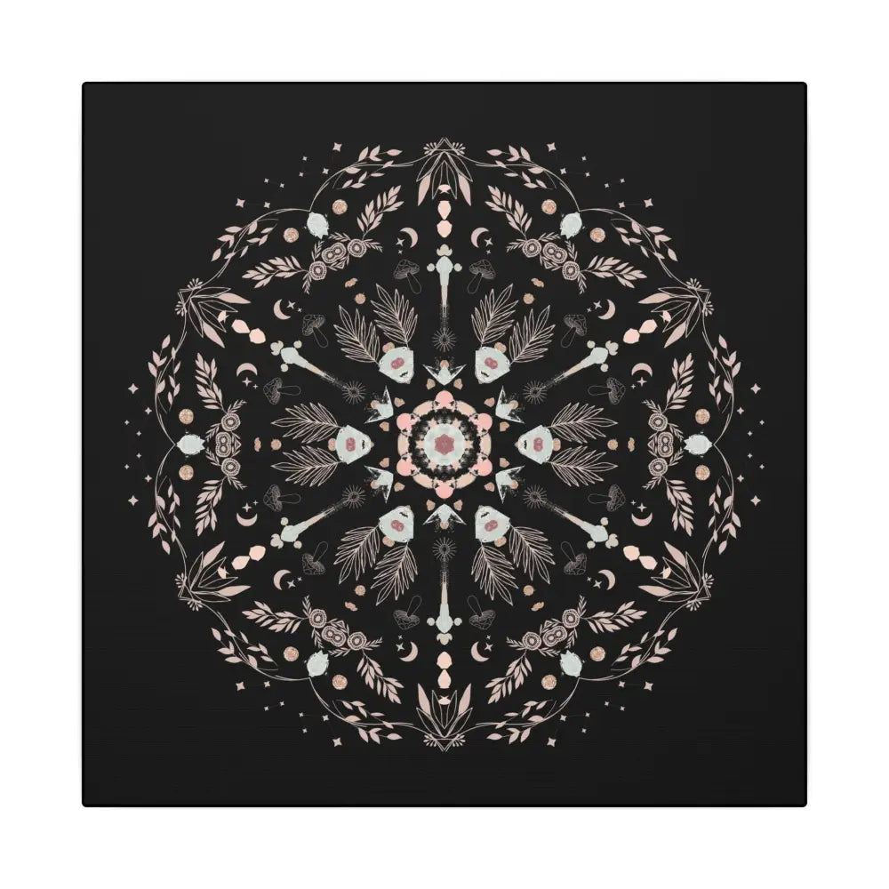 Black and Pink Botanical Mandala Canvas Art Print, Wall Decor, Home Accents, Nature Inspired, Meditation Space Decor - DesignBohemian