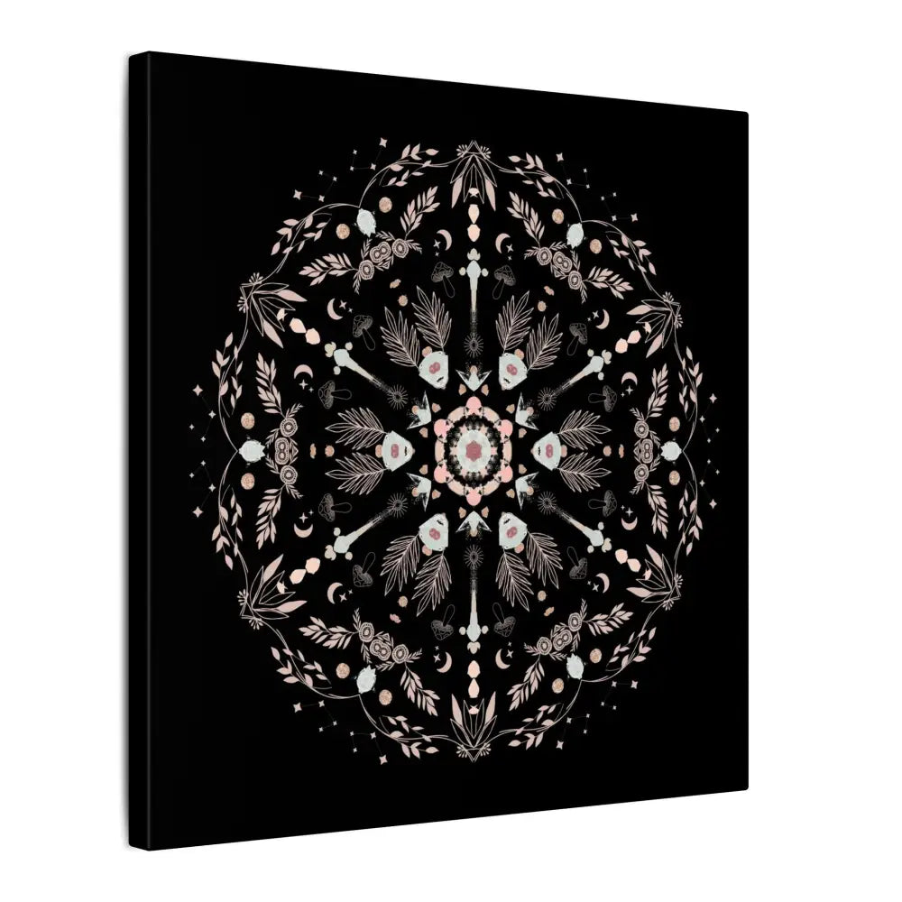 Black and Pink Botanical Mandala Canvas Art Print, Wall Decor, Home Accents, Nature Inspired, Meditation Space Decor - DesignBohemian