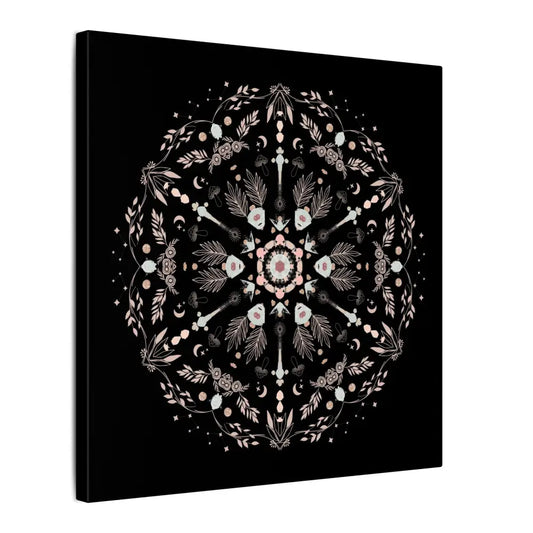 Black and Pink Botanical Mandala Canvas Art Print, Wall Decor, Home Accents, Nature Inspired, Meditation Space Decor - DesignBohemian