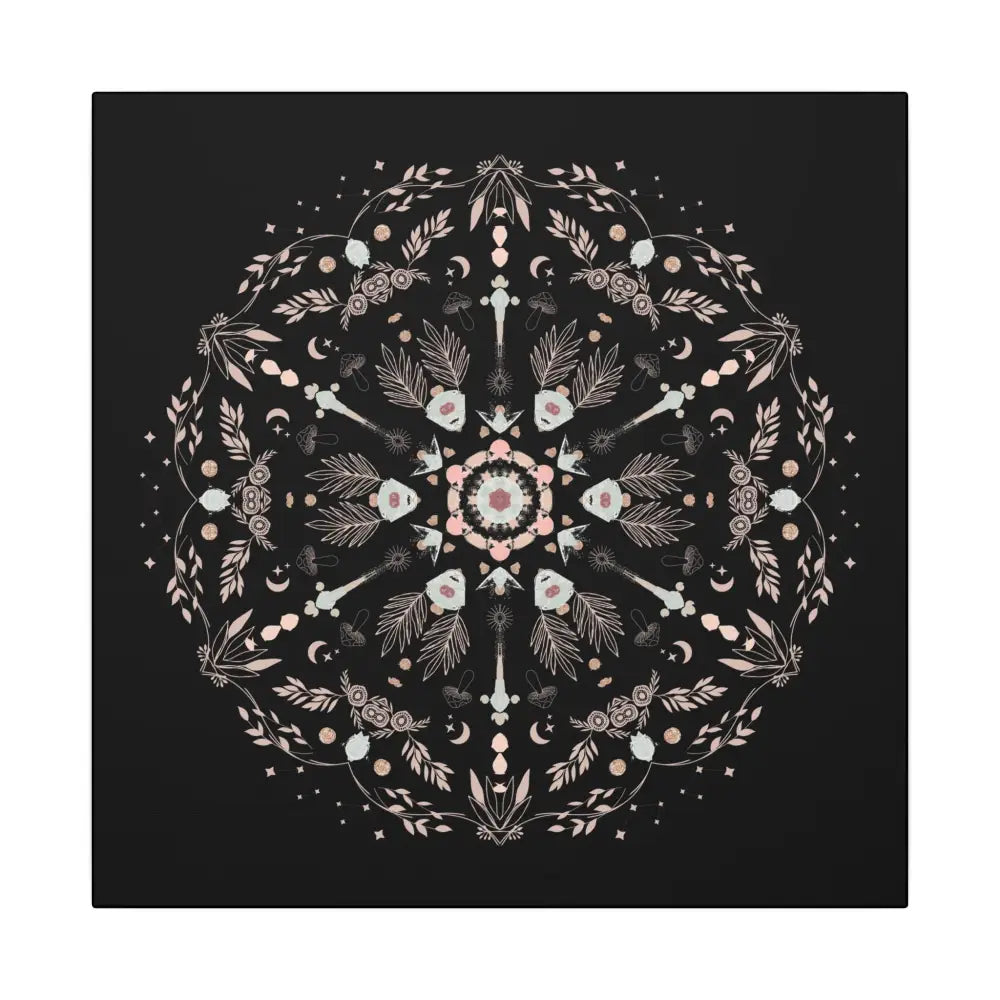 Black and Pink Botanical Mandala Canvas Art Print, Wall Decor, Home Accents, Nature Inspired, Meditation Space Decor - DesignBohemian